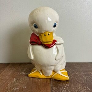 Hull 966 USA 1940's Classic Duck Cookie Jar with Red bow blue‎ Eyes